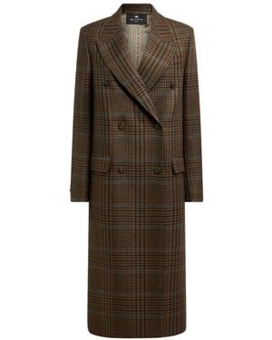 Etro Double-Breasted Wool Coat With Prince Of Wales Motif - Brown