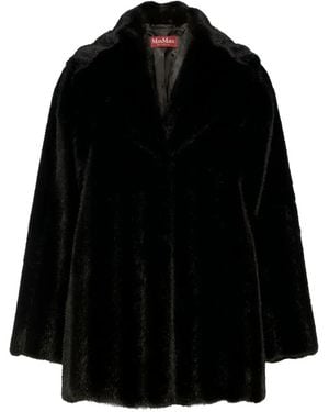 Max Mara Fluffy Faux-Fur Lapel-Collar Coat - Black