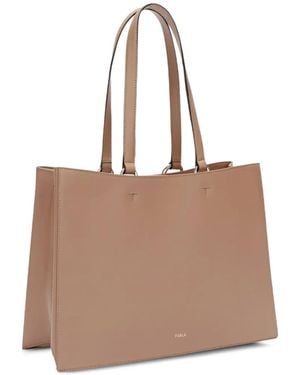 Furla Arch-Detail Leather Tote Bag - Brown