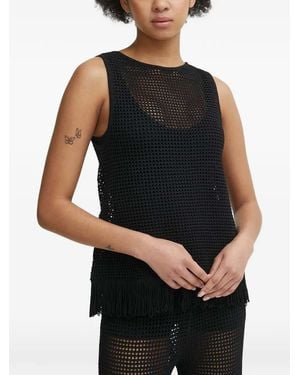 Sisley Gebreide Top Met Franje - Zwart