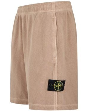 Stone Island Logo-Patch Elasticated-Waist Shorts - Natural