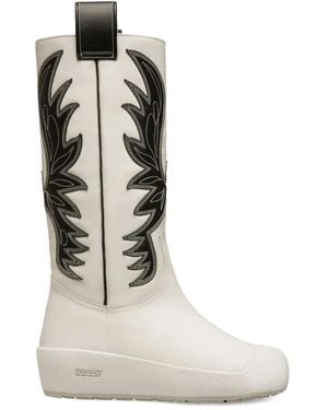 Bally Leather Wing-Detail Boots - White
