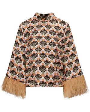 La DoubleJ Make An Exit Feather-Trim Blouse - Brown