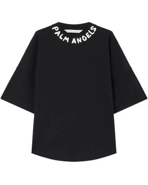 Palm Angels Cropped T-Shirt With Logo - Black