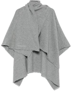 Patrizia Pepe Logo-Embroidered Fringed Cape - Grey