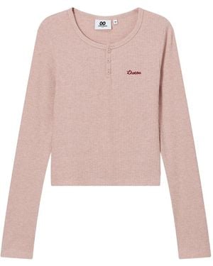 Chocoolate Geripptes Henley-T-Shirt - Pink