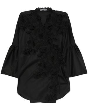 Ermanno Scervino Lace-Embellished Ruffled-Sleeve Blouse - Black