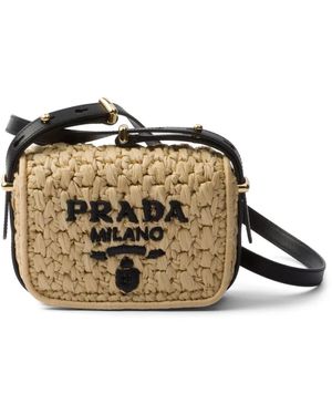 Prada Crochet And Leather Shoulder Bag - Natural