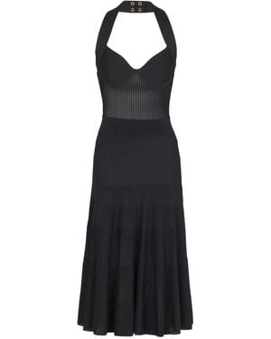 Balmain Midi Halterneck Pleated Dress - Black