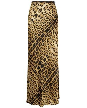 Roberto Cavalli Silk Skirt With Jaguar Skin Print - Metallic