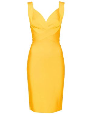 Hervé L. Leroux V Plunge Bandage Pencil Dress - Yellow