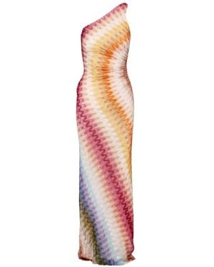 Missoni Zigzag-Knit One-Shoulder Maxi Dress - White