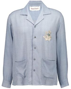 BAZISZT Chitin Front-Pocket Floral-Embroidered Shirt - Blue