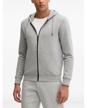 Guess Hoodie Zippé À Plaque Logo - Gray