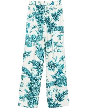 F.R.S For Restless Sleepers Straight Broek Met Elastische Taille En Vogelprint - Blauw