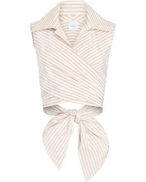 Patou Striped Draped Sleeveless Top - White