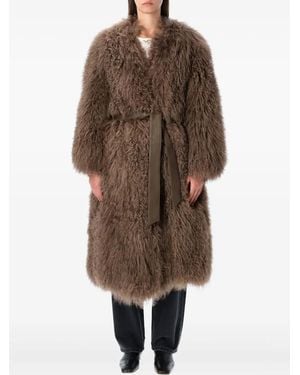 S.W.O.R.D Fur belt coat - Marrón