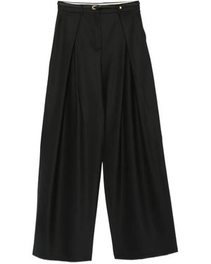 Max Mara Mstaere Stretch Wool Twill Wide-Leg Trousers Eith Faux-Leather Belt - White