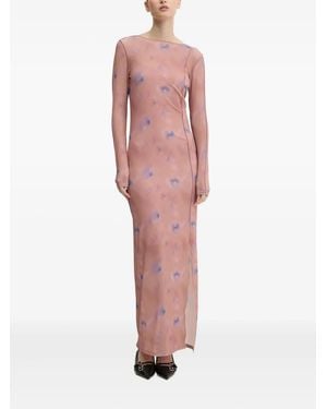 HUGO Abstract-Print Side-Split Maxi Dress - Pink
