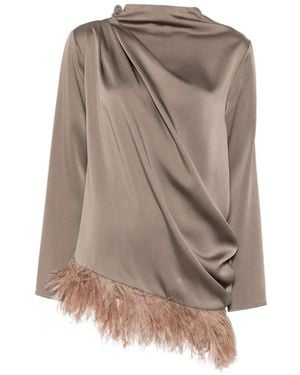 Fabiana Filippi Feather-Trim Draped Top - Natural