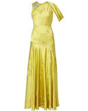 Erdem Embellished Draped Jacquard Gown - Yellow