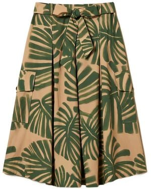 Twinset Midi Poplin Skirt With Print - Green