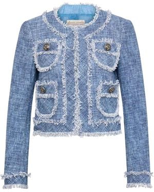 Maison Common Frayed Tweed Jacket - Blue