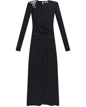 Area Crystal Draped Long-Sleeve Gown - Black