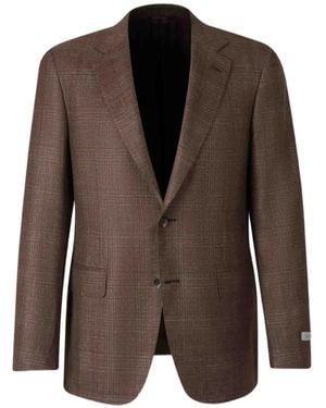 Canali Check-Pattern Notched-Lapels Jacket - Brown