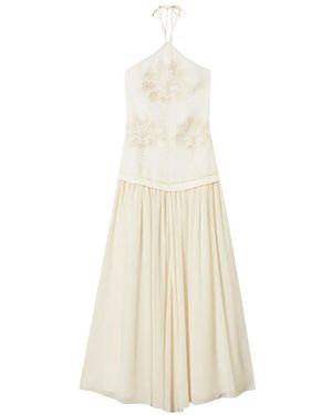 Twinset Maxi Embroidered Halterneck Dress - White