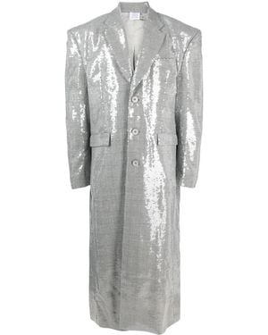 Vetements Sequin-Embellished Checked Coat - Grey