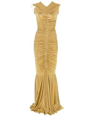 Norma Kamali Shirred Fishtail Maxi Dress - Metallic
