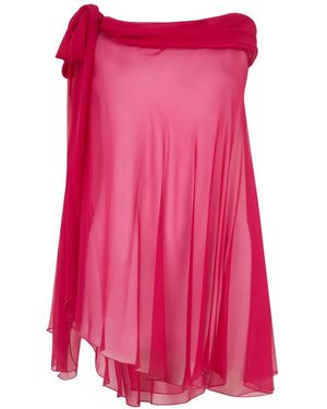 Alberta Ferretti Draped Asymmetric-Neck Top - Pink