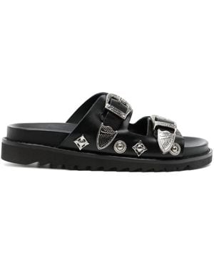 Toga Stud-Embellished Leather Sandals - Black
