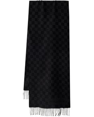 KARL LAGERFELD Check-Pattern Fringed Scarf - Black