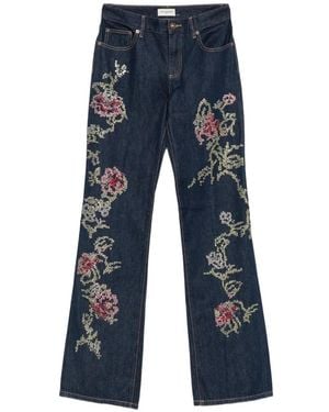 Tory Burch Crystal-Embellished Floral-Embroidered Jeans - Blue