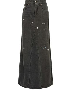 MM6 by Maison Martin Margiela Paint-Splatter Denim Skirt - Black