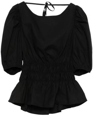 Pinko Joandra Smocked Puff-Sleeve Top - Black