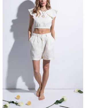 FOLIE DU LIN Eos Ruffled Cropped Jumpsuit - White