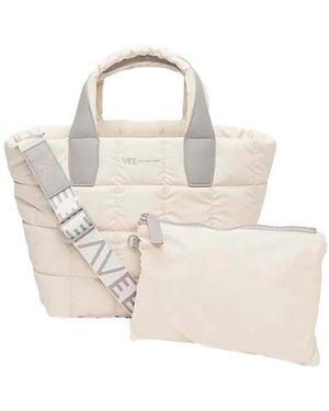 VEE COLLECTIVE Small Porter Quilted Logo-Strap Tote Bag - White