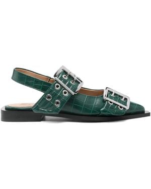 【GANNI】アニマルフラットサンダルバックル付き Ganni Feminine buckle sandals for Women - Animal Printed in