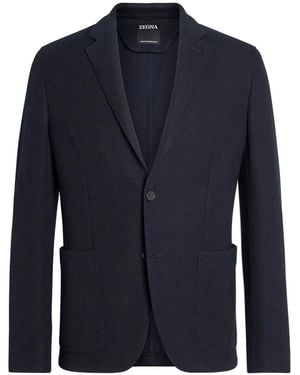 ZEGNA Gebreide Blazer Met Opgestikte Zak - Blauw