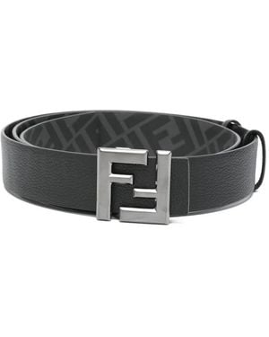 Fendi Ff-Logo Leather Belt - Grey