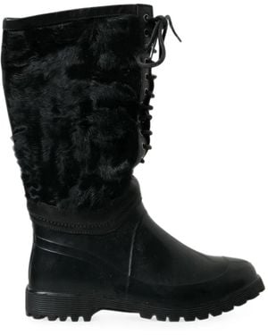 Dolce & Gabbana Lace-Up Shearling Boots - Black