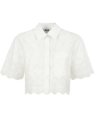 MSGM Broderie-Anglaise Scalloped-Edge Shirt - White