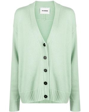 Jil Sander V-Neck Ribbed-Knit Cardigan - Green