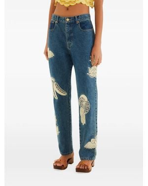 FARM Rio Denim Birds-Embroidered Trousers - Blue