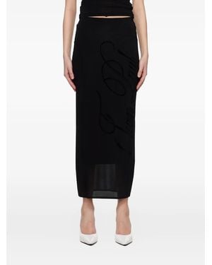 Jean Paul Gaultier Flocked-Logo Midi Skirt - Black