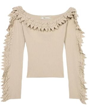Blumarine Ruffled Rib-Knit Jumper - Natural