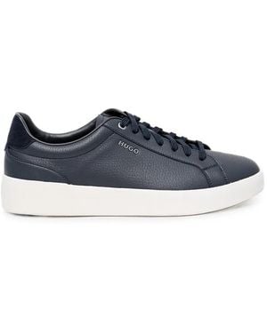 HUGO Logo-Plaque Grained-Leather Sneakers - Blue